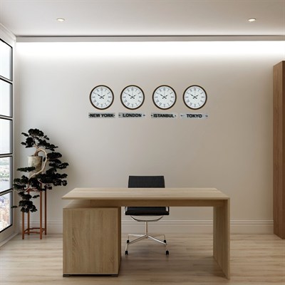 Kahverengi Roma 36 Cm 4lü Tabelalı Dünya Saatleri