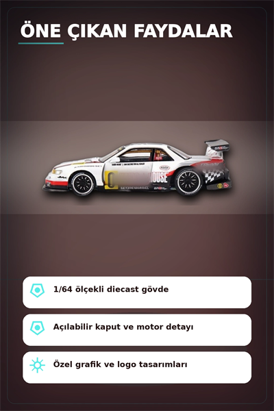 Kaido House 1/64 Diecast Nissan Silvia S13-R Circuit Spec V1 Metal Model Araba BX-313374
