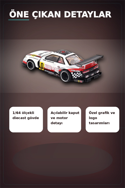 Kaido House 1/64 Diecast Nissan Silvia S13-R Circuit Spec V1 Metal Model Araba BX-313374