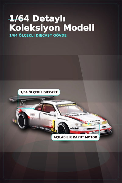 Kaido House 1/64 Diecast Nissan Silvia S13-R Circuit Spec V1 Metal Model Araba BX-313374