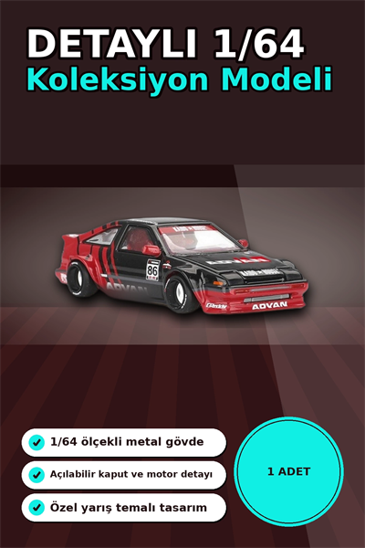 KaidoHouse 1/64 Ölçekli Toyota AE86 Sprinter Trueno Diecast Model Araba ADVAN Lastik BX-313325