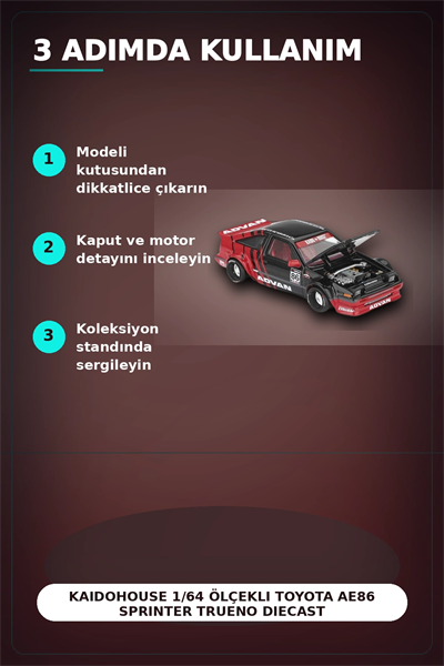 KaidoHouse 1/64 Ölçekli Toyota AE86 Sprinter Trueno Diecast Model Araba ADVAN Lastik BX-313325