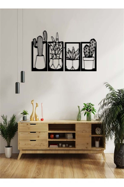 Kaktüs Çerçeve Serisi – Ahşap Duvar Dekoru (4’lü Set)