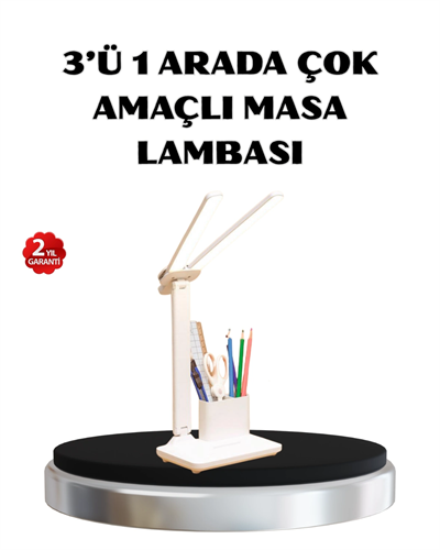 Kalemlik ve Telefon Standlı Masa Lambası – Kısılabilir LED Işık, Göz Dostu Tasarım