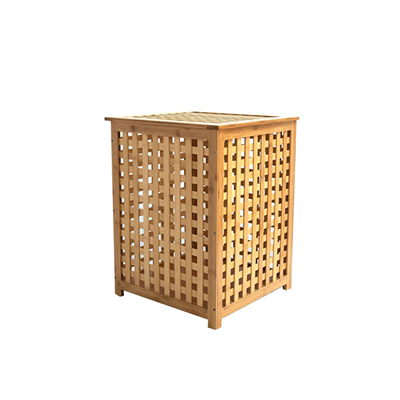Kalın Ahşap Bambu Kirli Çamaşır Sepeti Kumaş Çantalı Sepet=40x40x58cm Bx40