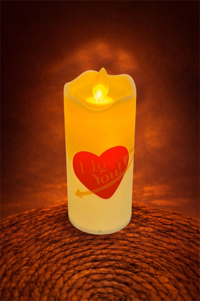 Kalp I Love You Yazılı Işıklı Mum 12 cm