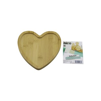 Kalp Model Ahşap Bambu Servis Sunum Tepsi - Tahtası 20.5 X 19.5 X 1.4cm Bx40