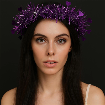 Kalp Püsküllü Gece Parıltısı 3 Modlu Led39li Işıklı Taç Mor Renk