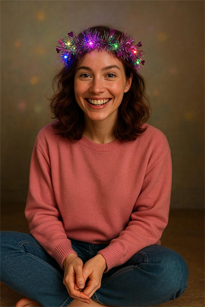 Kalp Püsküllü Gece Parıltısı 3 Modlu Led'li Işıklı Taç Fuşya Renk