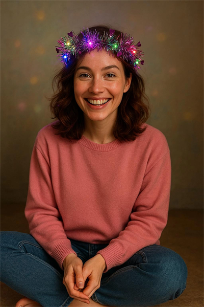 Kalp Püsküllü Gece Parıltısı 3 Modlu Led39li Işıklı Taç Fuşya Renk