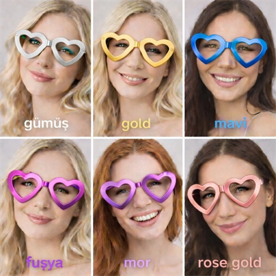 Kalp Şekilli Parti Gözlüğü 12 Adet – 6 Renk ( Camsız )