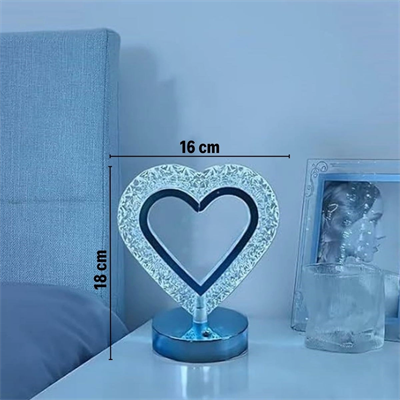 Kalp Şeklinde Kristal Led Masa Lambası – Dokunmatik, 3 Renk Işık Modlu, Şarjlı Mini Dekoratif Gece Lambası Bx40