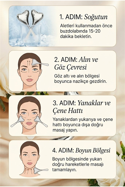 Kalp Şeklinde Soğuk Yüz Masaj Aleti - Cilt Sıkılaştırıcı ve Şişkinlik Giderici Cryo Sticks