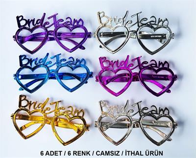 Kalpli Bride Team Gözlük Seti 6 Renk - Kına &amp; Düğün Partileri İçin (3936)