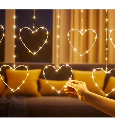 Kalpli Perde Led Işıklar, Sevgililer Günü Romantik Led Aydınlatma