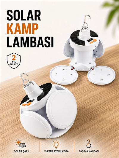 Kamp Lambası Işıldak Beyaz Işık Güneş Enerjili Solar Aydınlatma 5 Kanatlı Katlanabilir