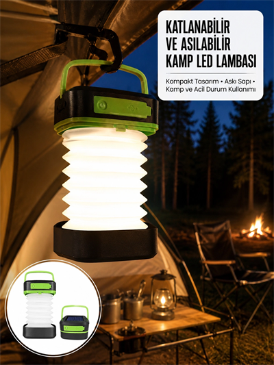 Kamp Lambası Katlanabilir Lamba Solar Şarjlı Led Lamba El Fenerli Yeni Nesil