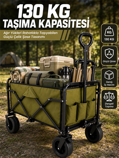 Kamp, Piknik, Plaj ve Alışveriş İçin Çok Amaçlı Katlanabilir Wagon