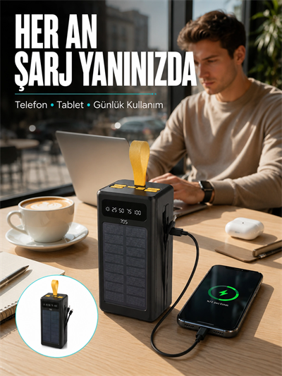 Kamp ve Outdoor Kullanıma Uygun Güneş Panelli Powerbank Yeni Nesil