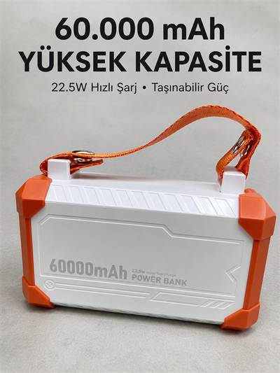 Acil Durum Işıklı 60000 mAh Powerbank - 4 Kablolu 22.5W Hızlı Şarj, Taşıma Saplı BX-313566
