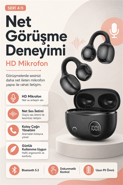 Kancalı Tasarımlı Kablosuz Kulaklık Kulak İçi Rahat Kullanım Ve Uzun Süreli Dinleme