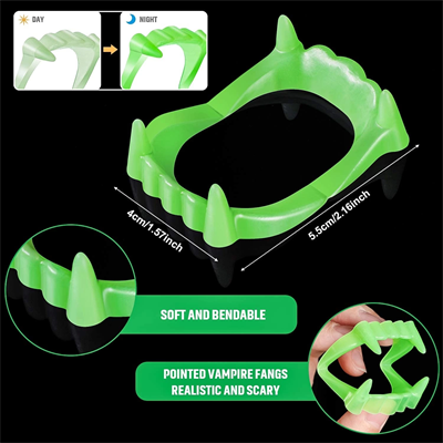 Karanlıkta Parlayan Fosforlu Çift Damak Takma Vampir Dişi