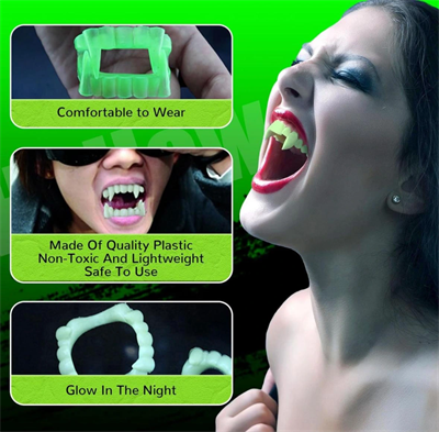 Karanlıkta Parlayan Fosforlu Çift Damak Takma Vampir Dişi