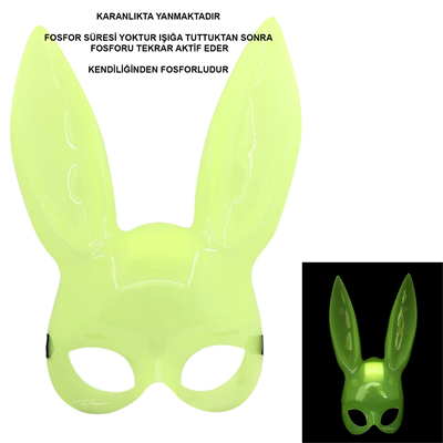 Karanlıkta Parlayan Fosforlu Tavşan Maskesi – Glow Bunny Masquerade Maske (32x22 Cm)
