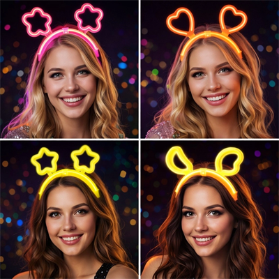 Karanlıkta Parlayan Glow Taç Seti 12 Adet – Yıldız Kalp Ay Çiçek (her Model 3 Adet)