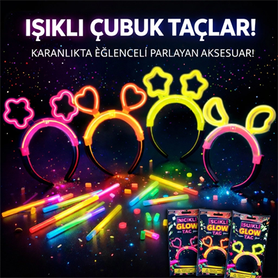 Karanlıkta Parlayan Glow Taç Seti 12 Adet – Yıldız Kalp Ay Çiçek (her Model 3 Adet)