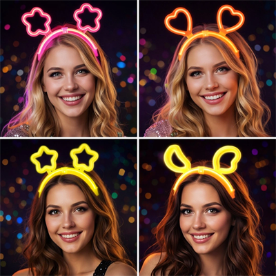 Karanlıkta Parlayan Glow Taç Seti 12 Adet – Yıldız Kalp Ay Çiçek (her Model 3 Adet)