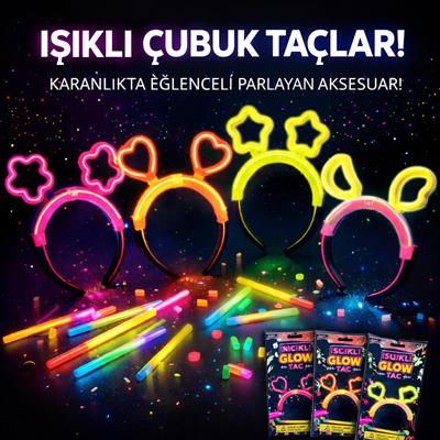 Karanlıkta Parlayan Glow Taç Seti 12 Adet – Yıldız Kalp Ay Çiçek (Her Model 3 Adet) (3936)