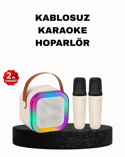 Karaoke Hoparlör Taşınabilir Çift Mikrofonlu ve LED Işıklı Bluetooth 5.0