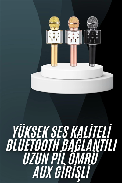 Karaoke Mikrofon Bluetooth Bağlantılı Aux Girişli Uzun Pil Ömrü Yüksek Ses Kaliteli