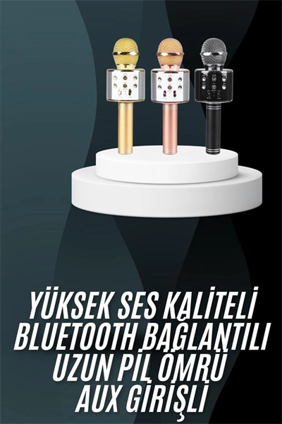Karaoke Mikrofon Bluetooth Bağlantılı Aux Girişli Uzun Pil Ömrü Yüksek Ses Kaliteli