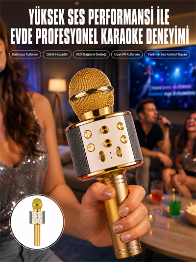 Karaoke Mikrofon Dahili Hoparlörlü Sd-usb-aux Girişli Bluetooth Hoparlör