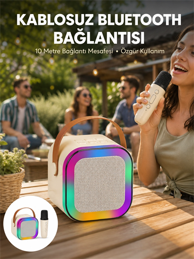 Karaoke Mikrofon Hoparlör Seti 6 Saat Kullanım Süresi Yeni Nesil