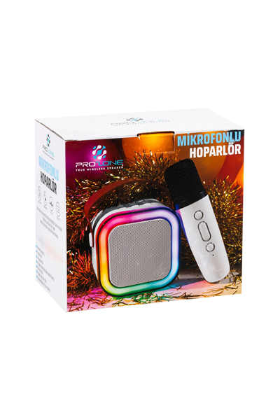 Karaoke Mikrofonlu Beyaz Bluetooth Hoparlör, Taşınabilir Müzik ve Eğlence Sistemi