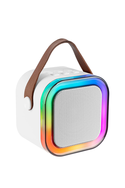 Karaoke Mikrofonlu Beyaz Bluetooth Hoparlör, Taşınabilir Müzik ve Eğlence Sistemi
