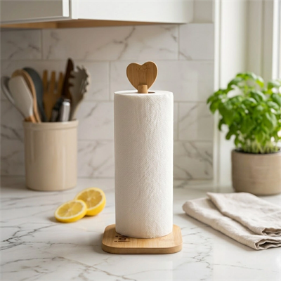Kare Altlık=12x12cm Ahşap Bambu Kağıt Havluluk Kalp Başlı Sap=28.5cm Bx40