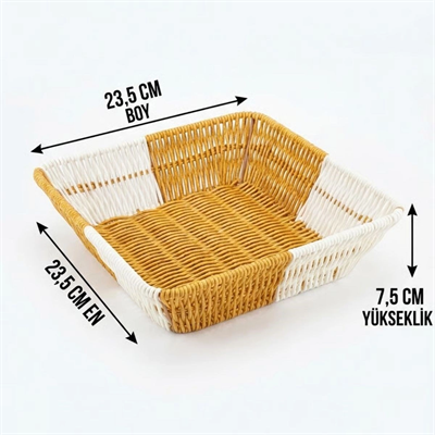 Kare Çift Renkli Plastik Rattan Ekmek Ve Meyve Sepeti - Çok Amaçlı Banyo Ve Mutfak Düzenleyici - Yıkanabilir Tezgâh Üstü Organizer Bx40