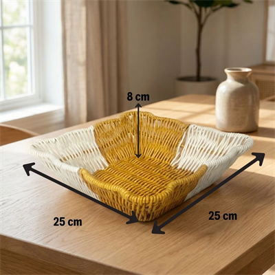 Kare Dalgalı Çift Renkli Plastik Rattan Ekmek Ve Meyve Sepeti - Çok Amaçlı Banyo Ve Mutfak Düzenleyici - Yıkanabilir Tezgâh Üstü Organizer Bx40