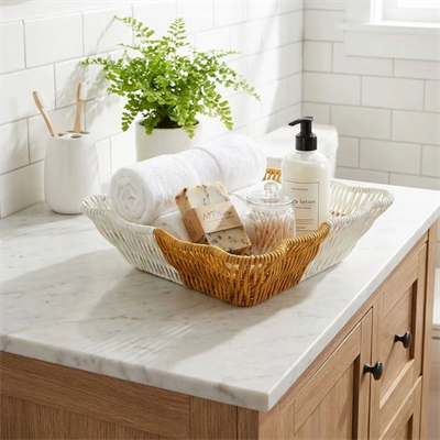 Kare Dalgalı Çift Renkli Plastik Rattan Ekmek Ve Meyve Sepeti - Çok Amaçlı Banyo Ve Mutfak Düzenleyici - Yıkanabilir Tezgâh Üstü Organizer Bx40