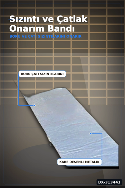Kare Desenli Gümüş Metalik 10cmx5m Yapışkan Bant 5li Paket Çatı Duvar Boru Onarım BX-313441