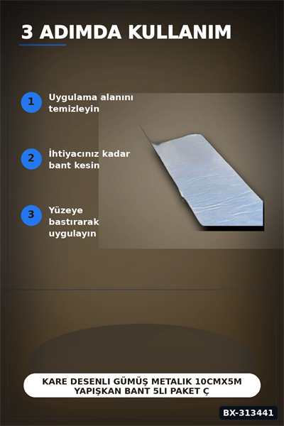 Kare Desenli Gümüş Metalik 10cmx5m Yapışkan Bant 5li Paket Çatı Duvar Boru Onarım BX-313441