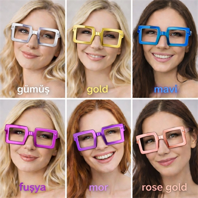 Kare Şekilli Parti Gözlüğü 12 Adet – 6 Renk ( Camsız )