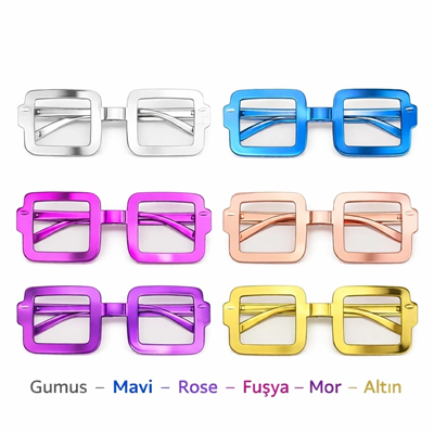 Kare Şekilli Parti Gözlüğü 1239li Set – 6 Renk ( Camsız )