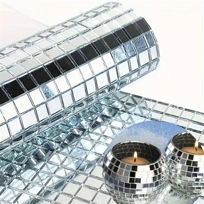 Kare Silver Cam Mozaik Fayans Çıkartmaları El İşi Kare Cam Fayans Kendinden Yapışkanlı Aynalı Dekor Panel 30x30 Cm (3936)
