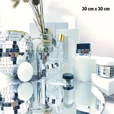 Kare Silver Cam Mozaik Fayans Çıkartmaları El İşi Kare Cam Fayans Kendinden Yapışkanlı Aynalı Dekor Panel 30x30 Cm (3936)