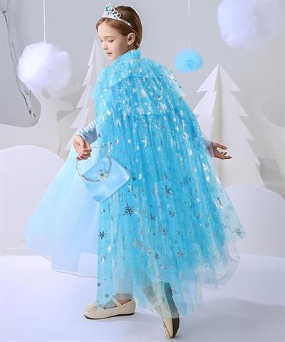 Karlar Ülkesi Elsa Frozen Mavi Pelerin – 80 cm Kar Desenli Çocuk Pelerini ( Taç Hariç ) (3936)